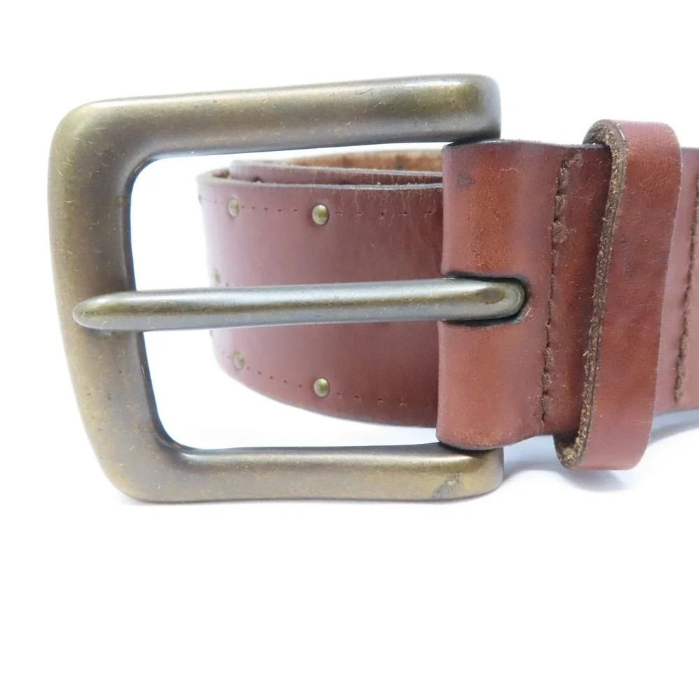 AE Leather Studded Belt Mens Brown Wide Y2K Western Distressed Medium